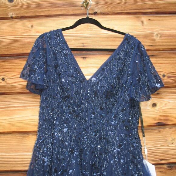 Mac Duggal 10806 Womens EMBELLISHED FLUTTER SLEEVE TEA-LENGTH DRESS - Picture 7 of 15